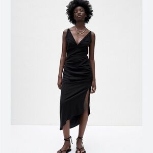 Zara cinched open back black dress